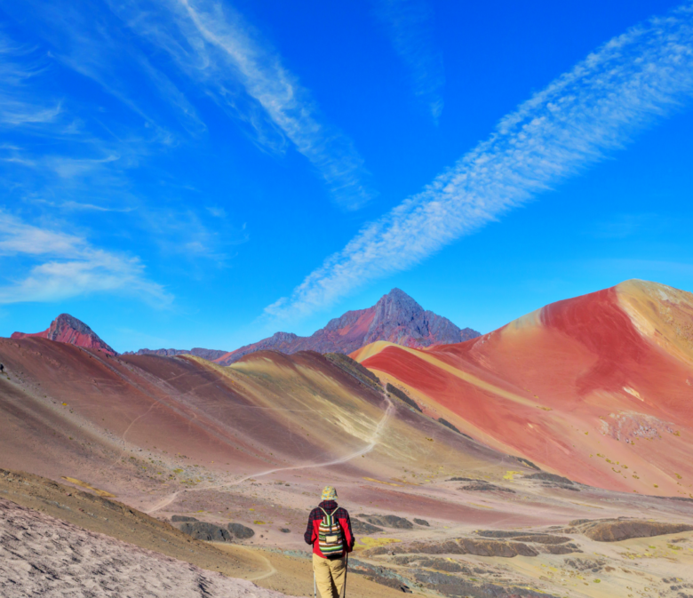 Stunning Rainbow Mountain Peru, Vinicunca - a breathtaking landscape of multicolored stripes in the Peruvian Andes